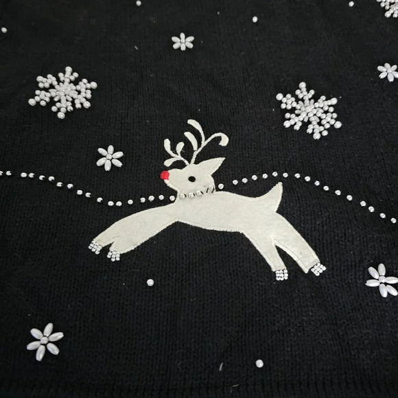 VTG Reference Point Petite Sz 2X Christmas Sweater Black Pullover with Reindeer - Picture 8 of 8